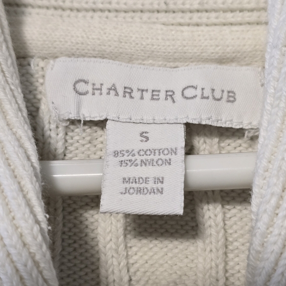 Charter Club Shawl Neck Cotton/Nylon Sweater Ivory/Creme Cable Knit Size S - Picture 10 of 11